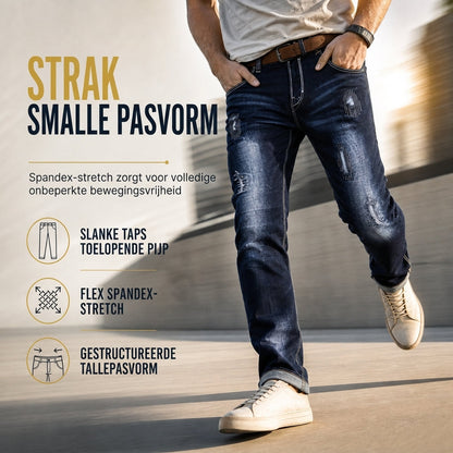 Heren stretch slim fit jeans met scheuren