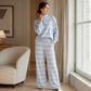 Dames Gestreept Mock Neck Top & Wijde Pantalon Set