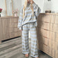 Dames Gestreept Mock Neck Top & Wijde Pantalon Set