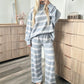 Dames Gestreept Mock Neck Top & Wijde Pantalon Set
