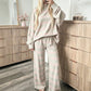 Dames Gestreept Mock Neck Top & Wijde Pantalon Set
