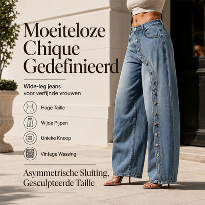 Dames Vintage Wijde Jeans met Knoppen aan de Zijkant