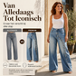 Dames Vintage Wijde Jeans met Knoppen aan de Zijkant