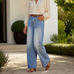 Dames Vintage Wijde Jeans met Knoppen aan de Zijkant