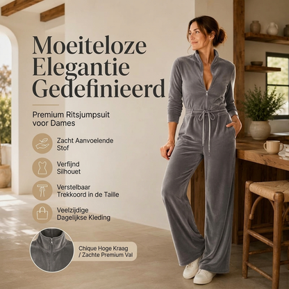 Chique fluwelen jumpsuit met standkraag voor dames