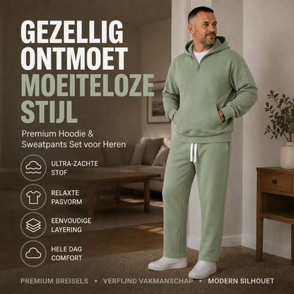 🔥 50% KORTING ✨ Heren Casual Half-Zip Hoodie & Wijde Broek Set – Comfortabele Streetwear Look voor Elke Dag