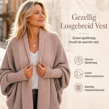 🔥Gratis verzending✈️Dames Ruimvallend Vest met Vleermuismouwen en Gebreide Sjaalkraag voor Herfst en Winter