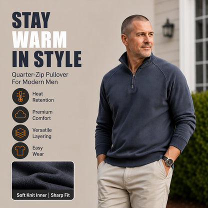 Herenpullover met kwartrits en opstaande kraag