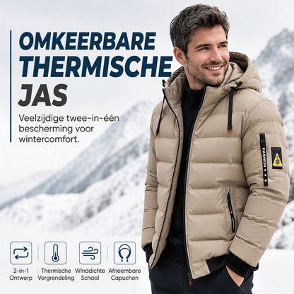 Warme omkeerbare herenjas met capuchon