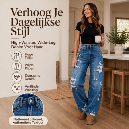 Chique Gerafelde Denim Wijde-broek voor Dames