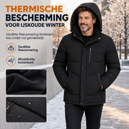 Heren winterjas met fleece voering en afneembare capuchon