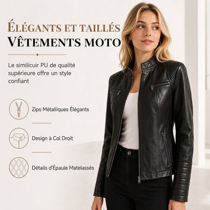 Lichte, korte motorjas van imitatieleer voor dames, voor de lente en de herfst