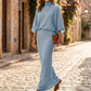 Dames set met vleermuismouwen top en lange maxi rok