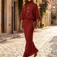 Dames set met vleermuismouwen top en lange maxi rok