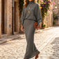 Dames set met vleermuismouwen top en lange maxi rok