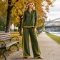 Dames Colorblock Lange Mouwen Top & Wijde Pantalon Set