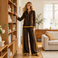 Dames Colorblock Lange Mouwen Top & Wijde Pantalon Set