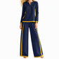 Dames Colorblock Lange Mouwen Top & Wijde Pantalon Set