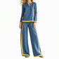 Dames Colorblock Lange Mouwen Top & Wijde Pantalon Set