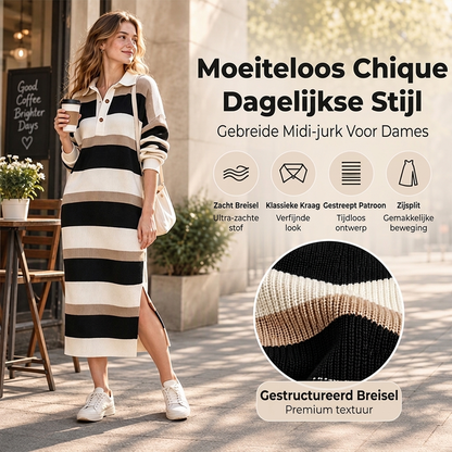 Gestreepte gebreide jurk met kraag voor dames