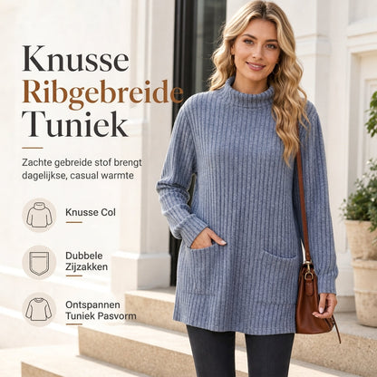 Dames T-shirt met losvallende pasvorm, mock neck en lange mouwen