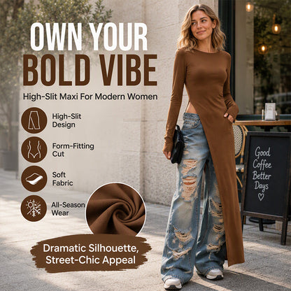 Haut longline chic et asymétrique avec une fente haute pour femme