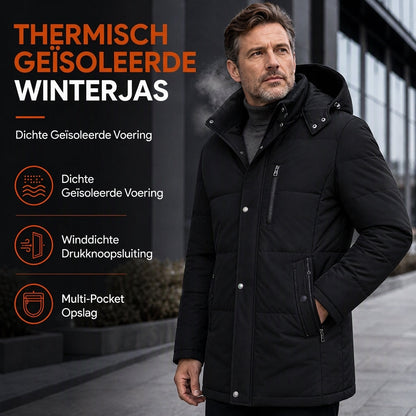 Halflange winterjas voor heren, dik gevoerd, zakelijk en casual katoen, voor middelbare leeftijd