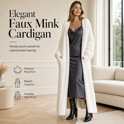 Elegante Lange Pluche Cardigan met Open Voorzijde en Zakken