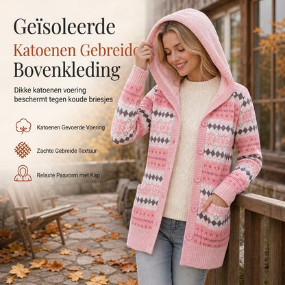 Dames middenlange gebreide hoodie met katoenen voering