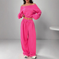 Set bestaande uit een off-shoulder-sweatshirt en een broek met wijde pijpen voor dames