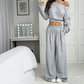 Set bestaande uit een off-shoulder-sweatshirt en een broek met wijde pijpen voor dames