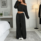 Set bestaande uit een off-shoulder-sweatshirt en een broek met wijde pijpen voor dames