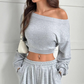 Set bestaande uit een off-shoulder-sweatshirt en een broek met wijde pijpen voor dames