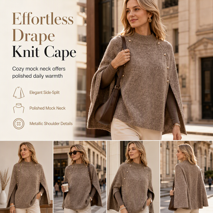 Gebreide poncho-trui met knopen voor dames