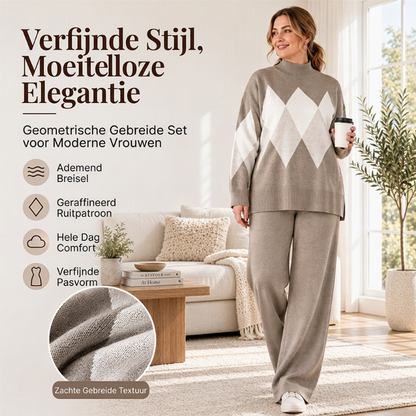 Dames Argyle Gebreide Trui & Wijde Broek Set