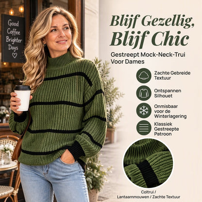Gestreepte damestrui met mock neck