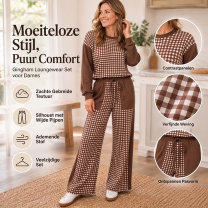 Dames geruit top met lange mouwen en wijde broek set