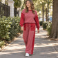 Dames geruit top met lange mouwen en wijde broek set