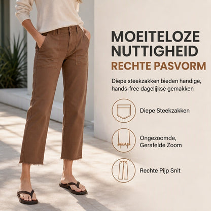 🔥Gratis verzending✈️Casuele dames utiliteitsbroek, cropped model met rafels en grote opzakzakken