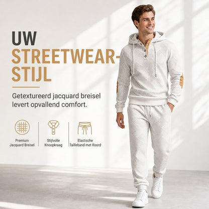 Herenset van 2 stukken jacquard hoodie, herfst/winter casual hoodie en trainingsbroek tracksuit