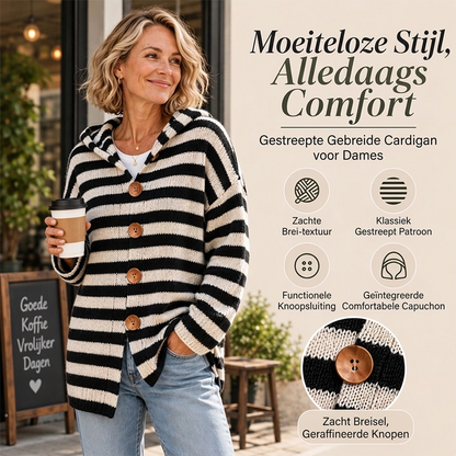 Gestreept gebreid damesvest met capuchon