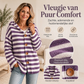 Gestreept gebreid damesvest met capuchon