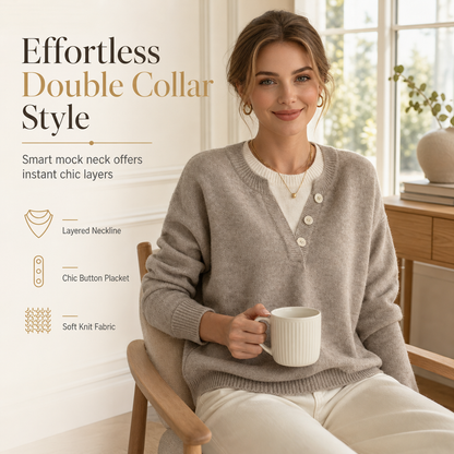 Casual Mock Two-Piece V-hals Gebreide Trui met Knopdetails