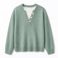 Casual Mock Two-Piece V-hals Gebreide Trui met Knopdetails
