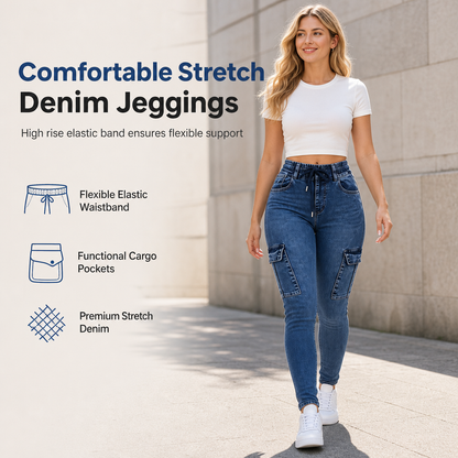 Damesjeans met hoge taille, elastische trekkoord, cargo-stijl, jeggings, skinny-model