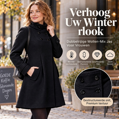 Casuelle damesjas met dubbele knopen en middellange lengte