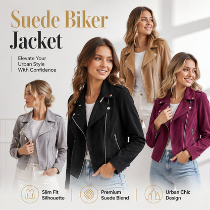 Elegante Suède Bikerjas met Asymmetrische Ritssluiting