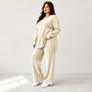 Dames Geribbelde Gebreide Set met Zijspleetje Top en Broek