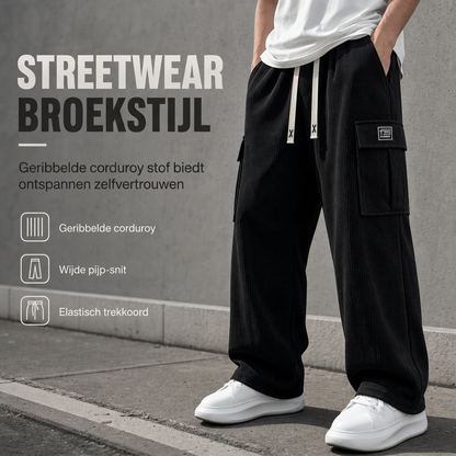 🤎✨Heren Corduroy Cargo Broek met Relaxed Fit, Casual Wijdvallende Corduroy Broek👖