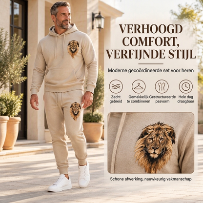 ✨Heren Hoodie en Trainingsbroek Set met Leeuwenprint, Casual Tweedelige Set Losse Pasvorm🦁